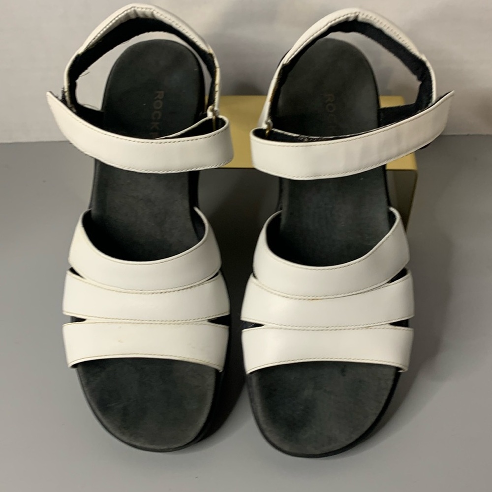 Rockport Leather White Sandals Size 6.5 Velcro closures 1 1/2 Heel